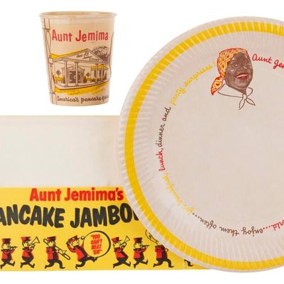 An Aunt Jemima's Restaurant Paper Cup, Plate, and Hat.