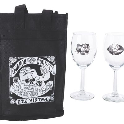 A Pair of "Family Guy" Crew Gift Wine Glasses with Bag.