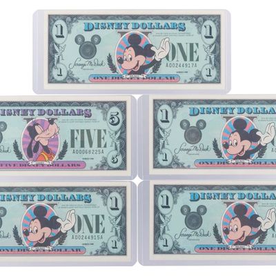 The Disneyland 1988 AA Series $1 and $5 Bills.