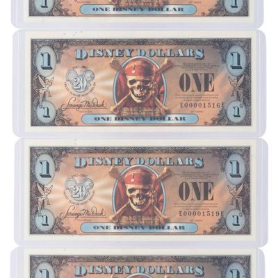 The 2007 Disney Dollars 20th Anniversary Empress Series $1 Bills.