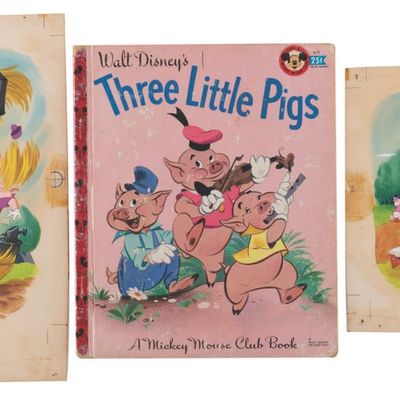 A Pair of "Three Little Pigs" Original Book Illustrations.