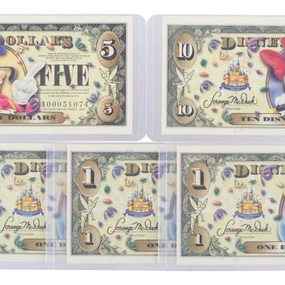 The Disneyland 2005 A Second Series $1, $5, and $10 Bills.