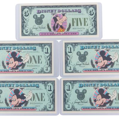 The First Walt Disney World 1987 Series DA $1 and $5 Bills.