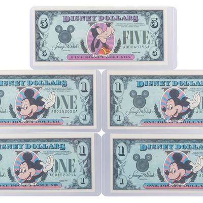 The Disneyland 1989 AA Series $1 and $5 Bills.