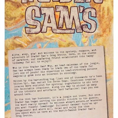 A Trader Sam's Grog Grotto Menu.