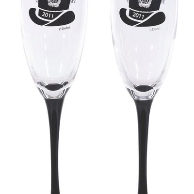 A Pair of Club 33 Black-Stemmed New Year's 2011 Glasses.