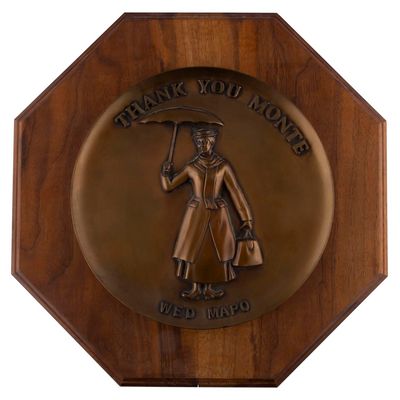 A Rare WED-MAPO Thank You Monte Hoult Award Plaque.