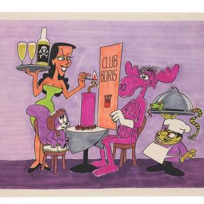 A Rocky and Bullwinkle Scene Cel Original Color Guide.