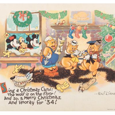 A 1933 Three Little Pigs Disney Studio Christmas Card.