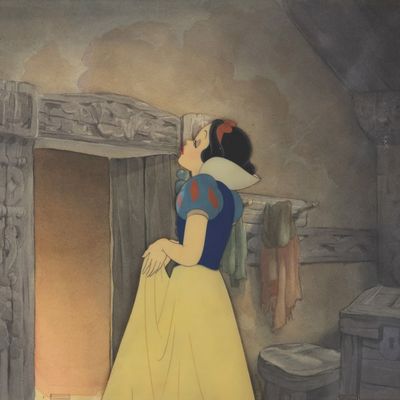 A "Snow White and the Seven Dwarfs" Deleted Scene Original Production Cel and Background.