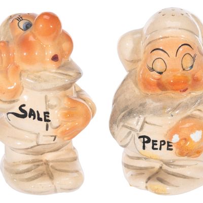 A Pair of Zaccagnini "Snow White" Sneezy and Sleepy Salt & Pepper Shakers.
