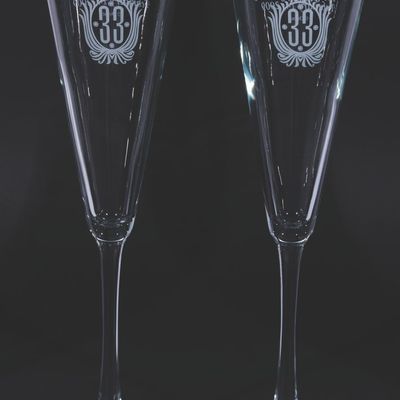 A Pair of Club 33 Valentine's Day Champagne Flutes.