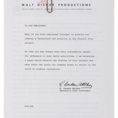 A Walt Disney Productions Memo Regarding Mineral King.