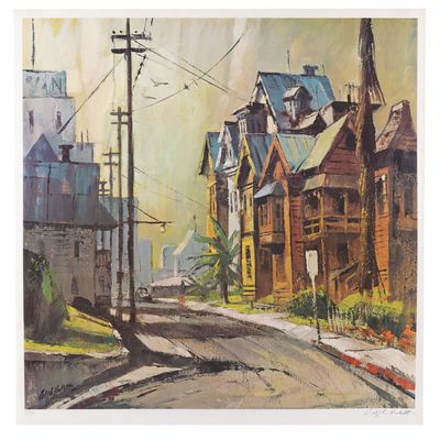 A Ralph Hulett Street Scene Lithograph.
