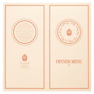 An Early Unfolded Club 33 Menu.