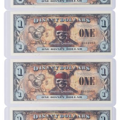 The 2011 Disney Dollars Queen Anne's Revenge Series $1 Bills.