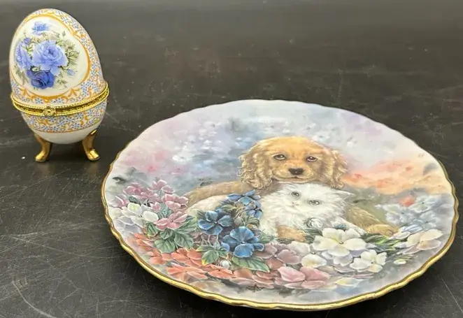 Paws, Petals & Porcelain - Bradford Exchange Plate & Trinket Egg
