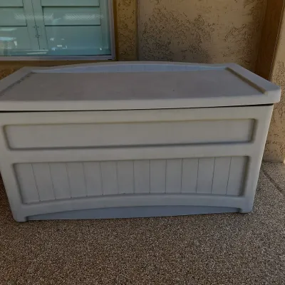 Suncast Light Grey Patio Storage Box - Handles Wheels, Includes Mystery Contents, Backyard 