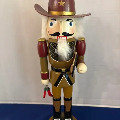 Wooden Western Cowboy Sheriff Nutcracker - 14", Brown Hat, Gold Star