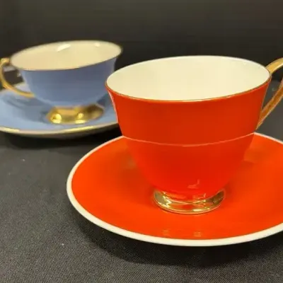 Vintage Teacup Sauce - Royal Albert Gaiety Orange & Flintridge Blue Gold Trim