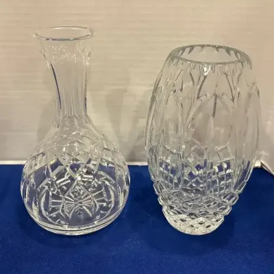 Vintage Heavy Cut Crystal - Bulbous Wine Decanter Carafe & Barrel Flower Vase