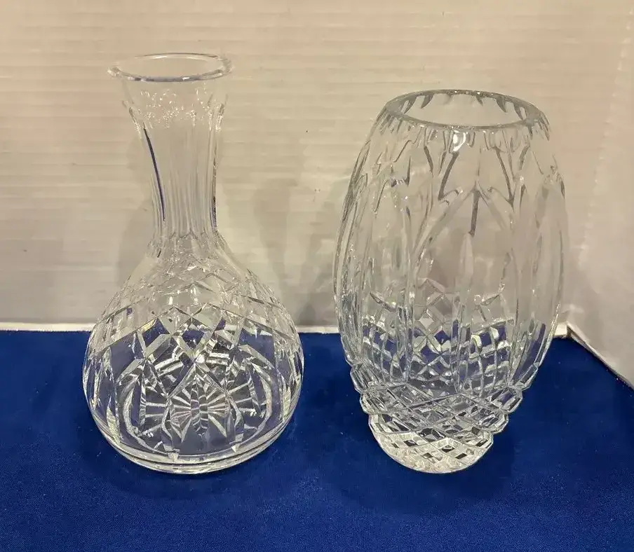 Vintage Heavy Cut Crystal - Bulbous Wine Decanter Carafe & Barrel Flower Vase