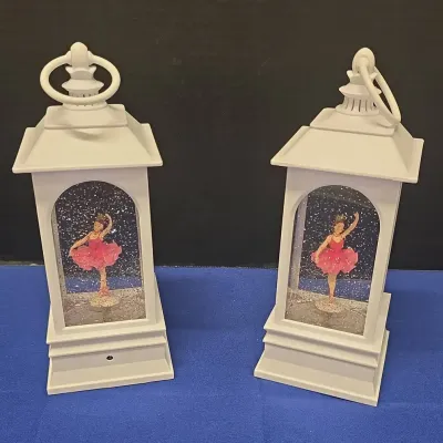 2 Dancing Ballerina Musical Lighted Water Lanterns - White, Holiday, Pink Dancer, Decor