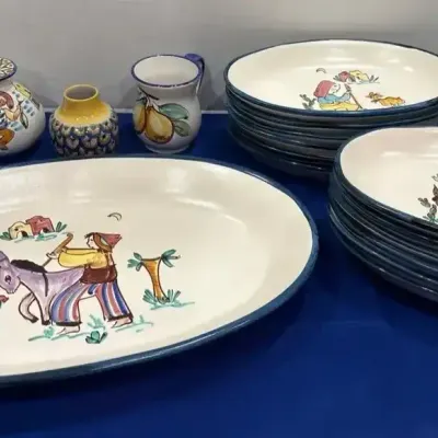 Vintage Ceramica Giovanni Vietri Italian Pottery Set - Oval Platter, Plates, Pitcher, Vase