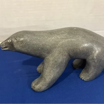 Canada Eskimo Art - Vintage Inuit Soapstone Walking Polar Bear Samonie Signed