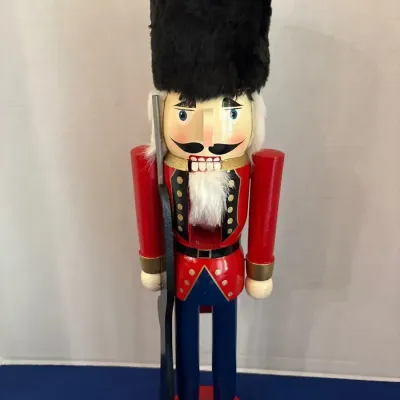 Wooden Royal Guard Nutcracker - Faux Fur Hat, Rifle, 20", Large, Christmas