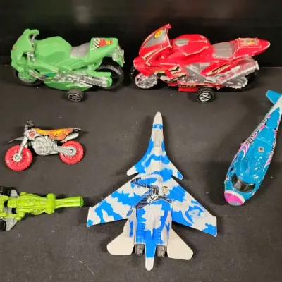 Vintage Toys - Marvel Fantastic Four Diecast Plane, Motorcycles, Matchbox Diecast Helicopter