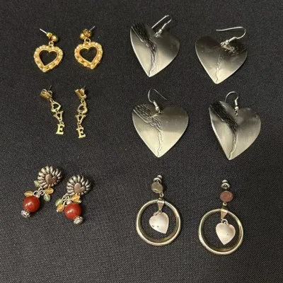 Heart Dangle Earrings - 6 Pair, Avon Faux Pearl, Gold & Silver Tone, LOVE, Beaded, Embossed