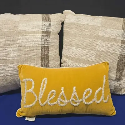 Throw Pillows - 20" X 10" "Blessed" Yellow & Gold, 22" X 22" Cream, White & Brown