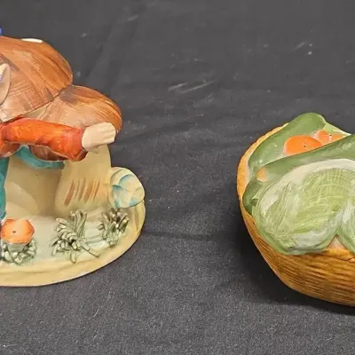Vintage Hand-Painted Ceramic Pixie Elf & Mushroom Planter - Japan, Whimsical 