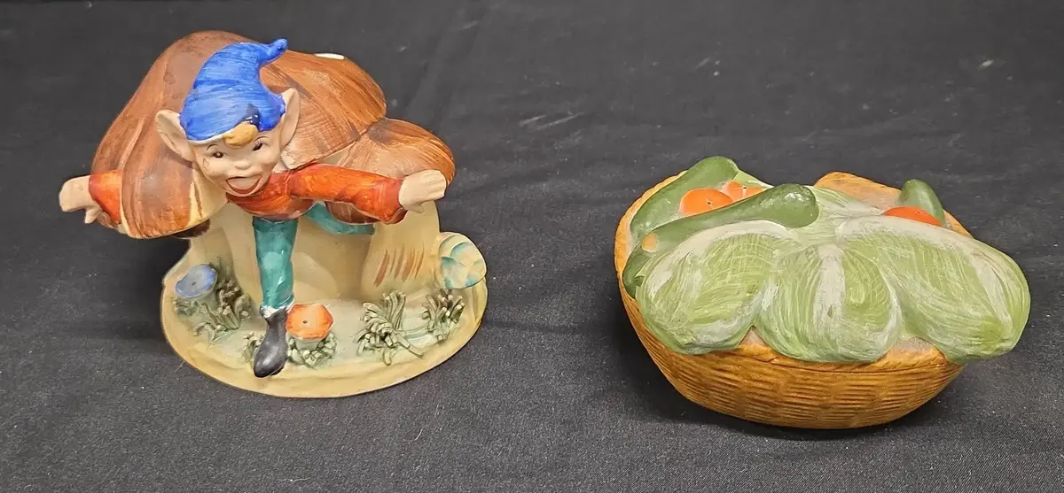 Vintage Hand-Painted Ceramic Pixie Elf & Mushroom Planter - Japan, Whimsical 