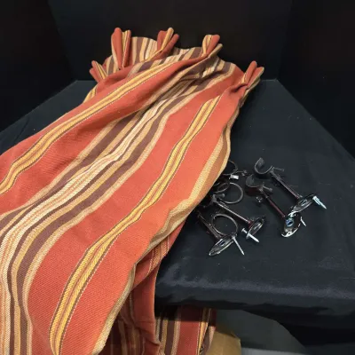 Outside Curtains - Rust-orange, Brown, and Yellow-gold Striped Fabric Panels