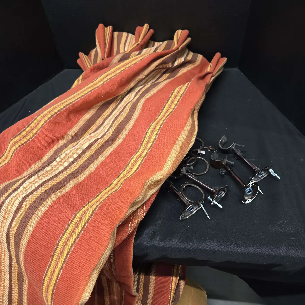 Outside Curtains - Rust-orange, Brown, and Yellow-gold Striped Fabric Panels