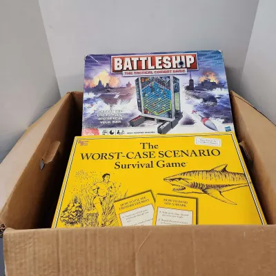 Big Box Of Board Games! Battleship, Words With Friends, Apples To Apples Junior 