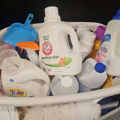 Mystery Basket Of Laundry And Home Cleaning Supplies