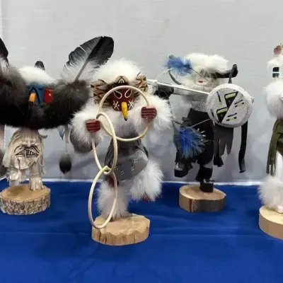 4 Native American Navajo Kachina Dolls - Eagle, Buffalo Warrior, Hoop Dancer, Zuni, Signed