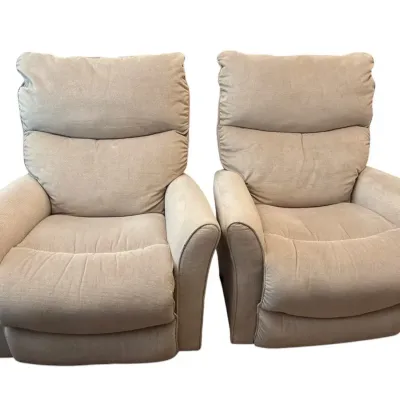 2 La-Z-Boy Manual Rocker Recliner Chairs - Cream Upholstery