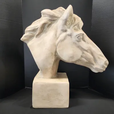 Horse Head Statue - Resin, Tan Color, 24" Tall X 24" Wide, 9" Square Base 
