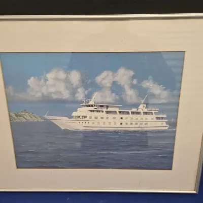 Maritime Lithograph Print - Jim Clary, Newport Clipper Cruise Ship, Lighthouse, Seaside Art