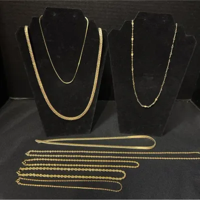 8 Gold Tone Chains - Herringbone, Rope, Fancy Link, Varying Lengths