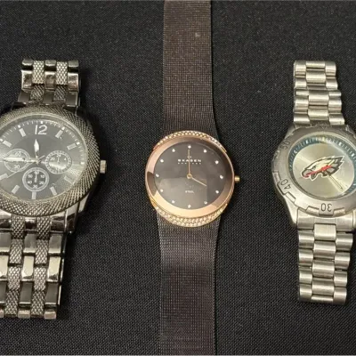 3 Men’s Watches - Skagen Mesh, FMD Chronograph & Philadelphia Eagles NFL