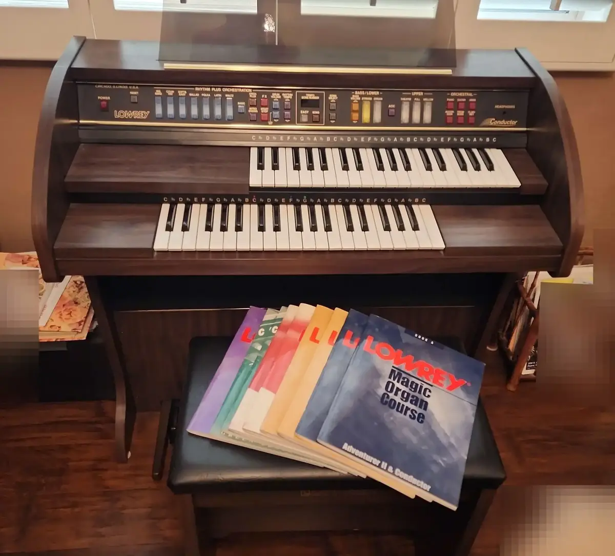 Conductor Dual Keyboard Electric Lowery Organ - Bench, Sheet Music