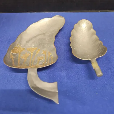 Vintage Antique Pewter & Copper Leaf Dishes With Designs
