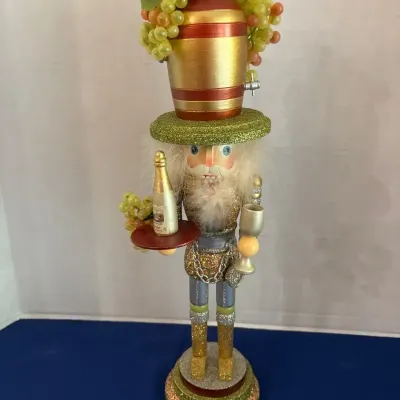 Hollywood By Holly Adler Wine Barrel Hat Nutcracker - 19”, Glitter, Vineyard