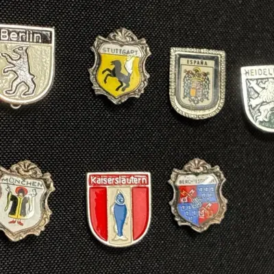 7 Germany & Spain Enamel Travel Shield Pins - Crest, Hat, Souvenir, Coat of Arms, Oktoberfest
