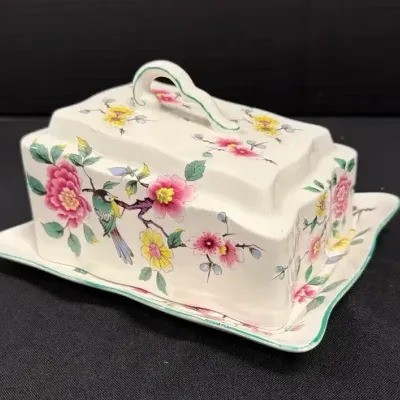 Old Foley Chinese Rose Covered Butter Dish - James Kent England Vintage Porcelain